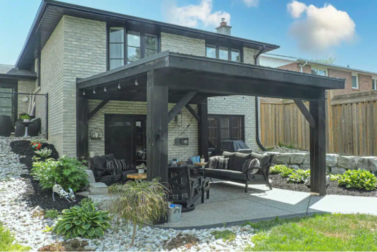 Timber framed patio with large beams